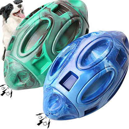 Picture of 2 Pack Squeaky Dog Toys for Aggressive Chewers Large Medium Small Puppy Interactive Dog Chew Toy Durable Rubber Indestructible Tough Ball (Blue Green)