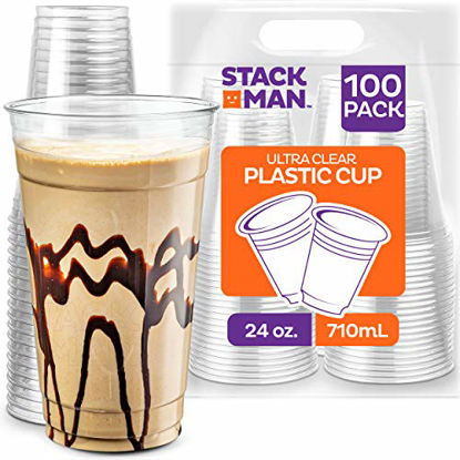 Picture of Stack Man [100 Pack - 24 oz.] Clear Disposable Plastic Cups PET Crystal Clear Disposable 24oz Plastic Cups