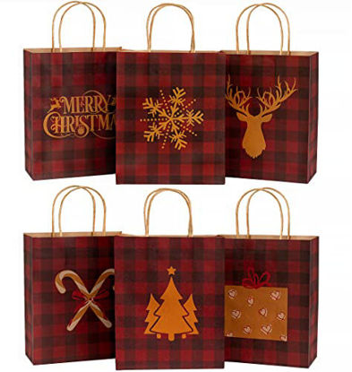 Picture of Sunogla 24 Piece Christmas Kraft Gift Bags with Assorted Christmas Decorations for Holiday Christmas Paper Gift Bags with Handle for Xmas Party