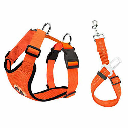 Picture of Lukovee Dog Safety Vest Harness with Seatbelt, Dog Car Harness Seat Belt Adjustable Pet Harnesses Double Breathable Mesh Fabric with Car Vehicle Connector Strap for Dog (XX-Small, Orange)