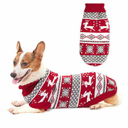 Picture of ZIFEIPET Dog Christmas Sweater Cute Reindeer Snowflake Knit Sweater Pet Holiday Cloth Soft Warm Turtleneck Knitwear for Large Dogs