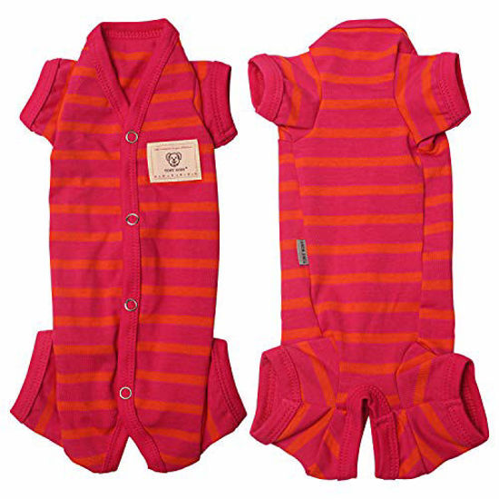 Picture of TONY HOBY Female/Male Pet Clothes Dog Stripes 4 Legged Pajamas Dog pjs Jumpsuit Soft Cotton for Summer (Rose Red+Orange-Girls M)