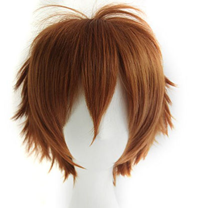 Picture of Max Beauty Anime Short Brown Cosplay Wig With Bangs Unisex Heat Resistant Hair for Party Halloween Gift + Free Cap