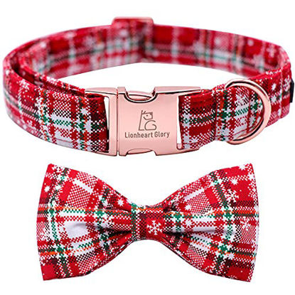 Picture of Lionheart glory Christmas Plaid Dog Collar Adjustable Soft Dog Collar with Bowtie, Pet Gift Dog Collars Bow for Small Medium Large Dogs