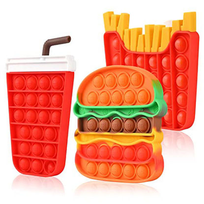Picture of Pop Push Fidget Toys,Finger Bubble Sensory Silicone Squeeze Toys for Autism Special Stress Relief,Pop Push Gift Set for Child Adults Relieve Emotional Stress (Hamburger & Fries & Cola Shapes)