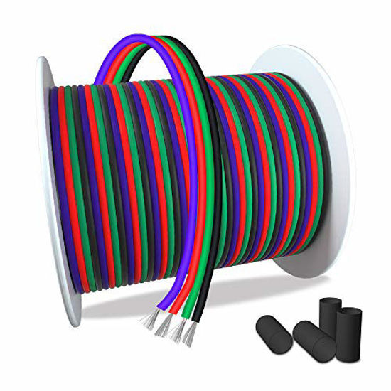 Picture of AOTOINK 100ft RGB 4 Wire Conductor Cords 4PIN 22AWG Extension Cable LED Welding Wire Tinned Copper 22 Gauge ga for 3528 5050 RGB LED Strip