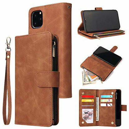 Picture of RANYOK Wallet Case Compatible with iPhone 11 Pro Max (6.5 inch), Premium PU Leather Zipper Flip Folio Wallet with Wrist Strap Magnetic Closure Built-in Kickstand Protective Case (Brown)