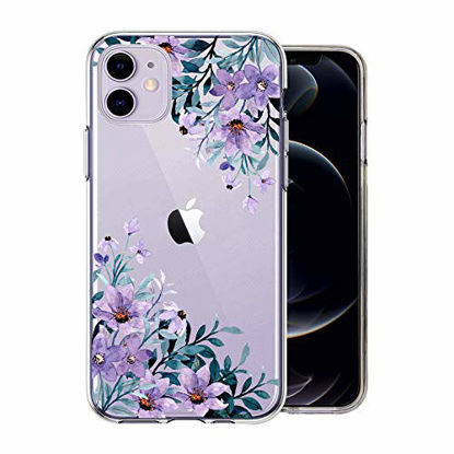 Picture of KEXAAR iPhone 11 Case, Clear Cute Flowers Design Slim Shockproof Transparent HD Graphics Purple Blue Floral Girls Woman Hybrid Hard Protective Cover Case for iPhone 11/6.1 inch(EdenLuv 11)