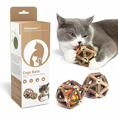 Picture of Potaroma Cage Balls, 3Pcs Natural Silvervine Stick Catnip Toys with Catnip Ball Gall Fruit & Bell Ball, Cat Toys for Cats Cleaning Teeth, Matatabi Cat Chew Toy for Kitten Lick