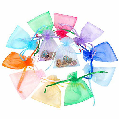 Picture of Boshen 100/200PCS Organza Gift Candy Sheer Bags Mesh Jewelry Pouches Drawstring Bulk for Wedding Party Favors Christmas Valentine's Day 3"x4" 4" X 6" 5"x7" (4" X 6"(200PCS), Mixed)