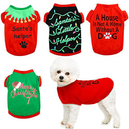 Picture of 4 Pieces Dog Christmas Clothes Xmas Dog Shirt Puppy Outfit Apparel Winter Warm Pet Costume Cute Dog Clothing for Small Medium Dogs and Cats (Large)