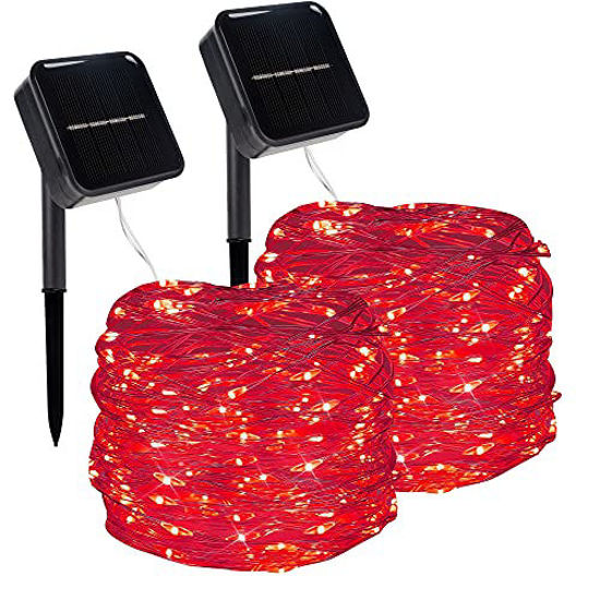 GetUSCart Twinkle Star 2 Pack Outdoor Solar String Lights Each 39.4 FT 120 LED Solar Powered Valentines Day Decorative Fairy Lights with 8 Modes Waterproof Silver Wire Light for Christmas Wedding Par...