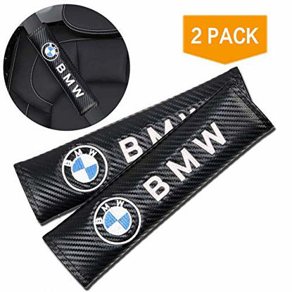 Picture of XIAOYES 2Pcs Seat Belt Covers Shoulder Pads for BMW, Embroidered Logo Black Leather Car Seat Belt Pads Safety Belt Cover Pad for BMW