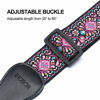 Picture of Guitar Strap, IHOBOR Jacquard Pink Flower Acoustic Electric Bass Guitar Strap with Genuine Leather End, Vintage Classical Pattern Design Included Strap Locks, Picks & Strap Button