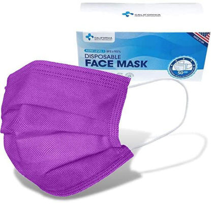 Picture of Made in USA - CHTUS Disposable Face Masks - 50 PCS - 3-Ply Breathable & Comfortable Safety Mask (Purple)