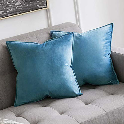 Picture of MIULEE Pack of 2 Decorative Velvet Throw Pillow Cover Soft Light Blue Pillow Cover Solid Square Cushion Case for Sofa Bedroom Car 18x 18 Inch 45x 45cm