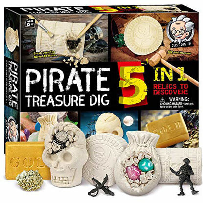 Picture of XXTOYS Pirate Treasures Dig Kit Break Into 5 Bricks Treasure Excavation Kits Pirate Toys Gems Dig Kits Interactive Excavating Toys Great Birthday Gift Party Supplies Archeology Educational STEM Kits