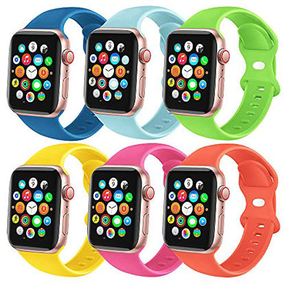 Picture of 6 Pack orange green hot pink watch band Compatible with Apple Watch Band 40mm 38mm 42mm 44mm,Soft Silicone Sport Replacement Strap Compatible with iwatch Bands Series 7 6 5 4 3 2 1 SE Boys Women