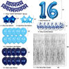 Picture of 16 Birthday Decorations, Blue 16th Birthday Decorations Girls Boys Party Supplies, Happy 16th Birthday Balloons with Foil Fringe Curtains for Woman Men Birthday Party (16th)