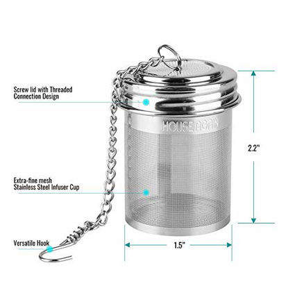 Picture of House Again Tea Ball Infuser & Cooking Infuser, Extra Fine Mesh Tea Infuser Threaded Connection (2 Pack with Scoop)