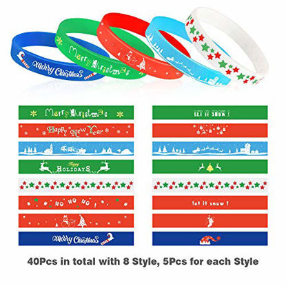 Picture of Coogam 40PCS Christmas Silicone Bracelets, Xmas Rubber Wristbands Accessories Gift for Kids Adults Stocking Stuffers, Holiday Decoration Wrist Band Party Supplies Favors