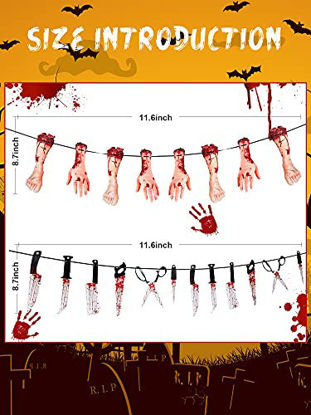 Picture of 6 Sets Halloween Bloody Garland Banner, Include 48 Bloody Weapon Garland and 16 Fake Scary Broken Hands and Feet Hanging Decor, Halloween Party Decoration Halloween Zombie Vampire Party Supplies