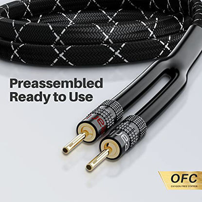 Picture of GearIT 14AWG Premium Heavy Duty Braided Speaker Wire Cable (6 Feet) Dual Gold Plated Banana Plug Tips - in-Wall CL2 - Oxygen-Free Copper (OFC) Black