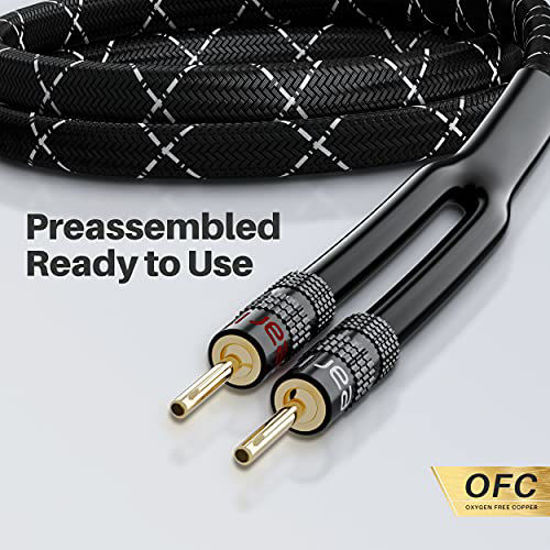 Picture of GearIT 14AWG Premium Heavy Duty Braided Speaker Wire Cable (6 Feet) Dual Gold Plated Banana Plug Tips - in-Wall CL2 - Oxygen-Free Copper (OFC) Black