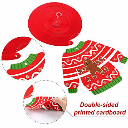 Picture of 30 Pieces Ugly Sweater Party Decoration Ugly Sweater Cutouts Tacky Christmas Sweater Party Foil Hanging Swirls Ceiling for Indoor Outdoor Xmas Party Winter Holiday Party Decoration Supplies