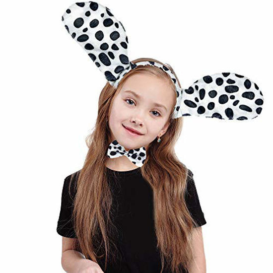 GetUSCart Skeleteen Dalmatian Dog Costume Set Black and White Dog Ears Headband, Bowtie and