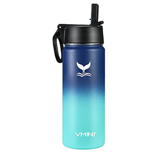 GetUSCart- Vmini Water Bottle with Straw, Wide Rotating Handle Straw Lid,  Wide Mouth Vacuum Insulated Stainless Steel Water Bottle, Gradient  Blue+Mint, 18 oz