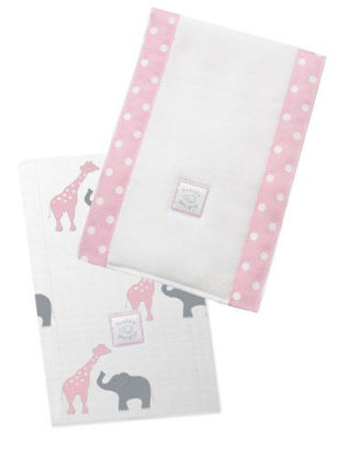 Picture of SwaddleDesigns Baby Burpies, Set of 2 Cotton Burp Cloths, Pink Safari Fun