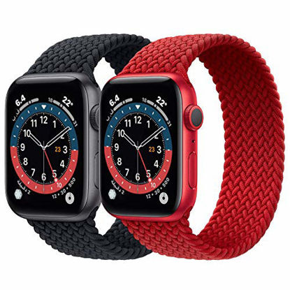 Picture of 2 Pack Braided Solo Loop Sport Bands Compatible for Apple Watch Band 38mm 40mm 41mm soft Stretchy wristband Women Men Elastic strap Compatible for iWatch Series 7/6/SE/5/4/3/2/1, Medium