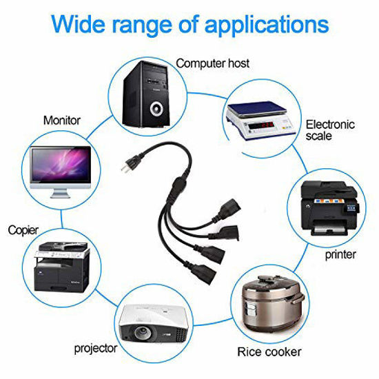 Picture of UL Listed XINYUWIN 3 Prong 1-to-4 Power Cord Splitter Cable - 20" Inches Power Extension Cord - Cable Strip Outlet Saver - 16AWG (Black)