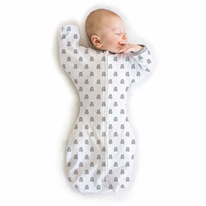 Picture of Amazing Baby Transitional Swaddle Sack with Arms Up Half-Length Sleeves and Mitten Cuffs, Tiny Bear, Sterling, Small, 0-3 Months (Parents Picks Award Winner, Easy Transition with Better Sleep)