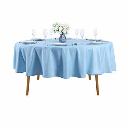 Picture of 90 inch Round Tablecloth Washable Polyester Table Cloth Decorative Table Cover for Wedding Party Dining Banquet90 inch,Blue Mist