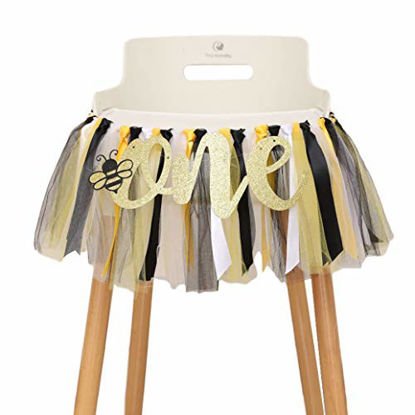 Picture of Bee Theme High Chair Banner - Baby First Birthday Party Banner - Smash Cake Photo Prop - 1st Birthday Photo Backdrop (Bee)