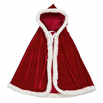 Picture of AOFITEE Unisex Kids Cute Santa Cloak Velvet Hooded Cape Robe Christmas Costume, 39.5 inches Red