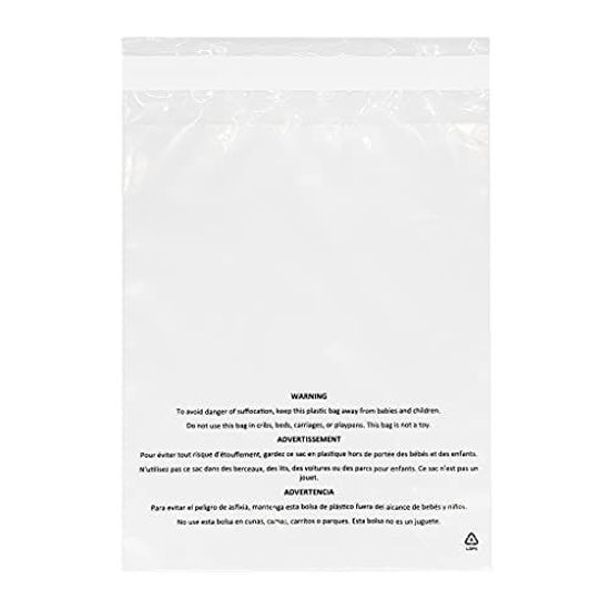 Picture of PolyPackers - 12 x 15 Self Seal Clear Poly Bags with Suffocation Warning - Permanent Adhesive - FBA Compliant for Packaging Clothes, Shirts and More - 1.5mil LDPE Plastic (200 Pack)