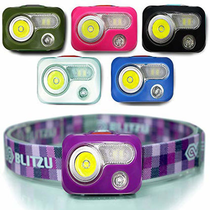 Picture of BLITZU Rechargeable Led Headlamps Camping Essentials for Camper, Kids, Family, Adults. Headband Light Headlights for Head, Headband Flashlights Led Head Lights Head Lamp Camping Gear Clearance, Purple