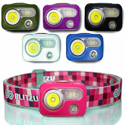 Picture of Blitzu Rechargeable Head Lamp to Wear, Camping Accessories Clearance, Head Light, Head Flashlight, Camping Essentials for Camper, Kids, Family, Adults, Headband Light, Head Lamps Outdoor Led, Pink
