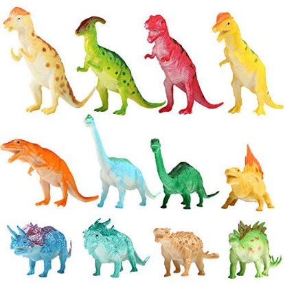 Picture of Yeonha Toys Dinosaur Figure, 7 Inch Jumbo Dinosaur Toy Playset(12 Pack), Safe Material Assorted Realistic Dinosaur, Vinyl Plastic Dino Dinosaur Set Party Favors Toys for Kids Boys Toddler Educational