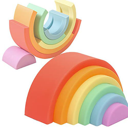 Picture of Rainbow Stacking Toy Baby Silicone Rainbow Stacker Building Blocks Arch Shape Nesting Puzzle Montessori Toy 6-12 Months (6Pcs)