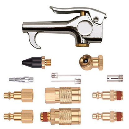 Picture of WYNNsky 1/4" NPT Air Blow Gun and Brass Air Accessory Kit, Air Compressor Connect Coupler/Plug - 13 Piece Air Tools Kit