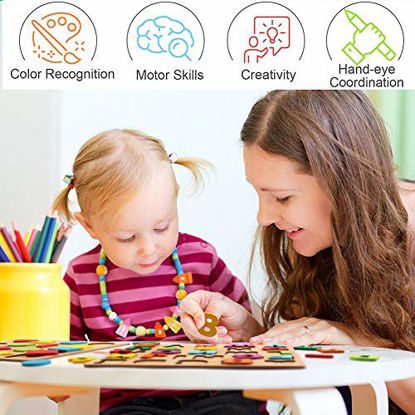 Picture of Wooden Puzzles for Toddlers, Wooden Alphabet Number Shape Puzzles Toddler Learning Puzzle Toys for Kids 1 2 3 4 5 6 Years Old Boys & Girls, 3 in 1 Puzzle for Toddlers