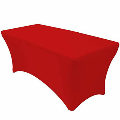 Picture of Your Chair Covers - 6 ft Rectangular Fitted Spandex Tablecloths Patio Table Cover Stretchable Tablecloth - Red