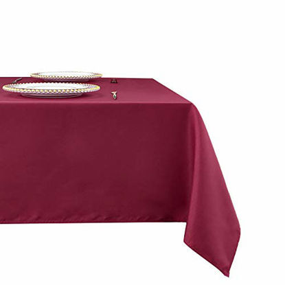 Picture of Romanstile Rectangle Tablecloth 60 x 84 inch - Waterproof and Wrinkle Resistant Washable Polyester Table Cloth for Kitchen Dining/Party/Wedding Indoor and Outdoor Use Table Cover (Burgundy)