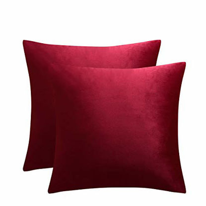 Picture of JUSPURBET Burgundy Decorative Velvet Throw Pillow Covers 20x20 Inches Set of 2,Luxury Solid Soft Pillow Covers for Sofa Couch Bed