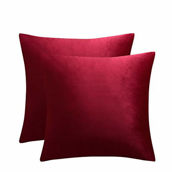 Picture of JUSPURBET Burgundy Decorative Velvet Throw Pillow Covers 20x20 Inches Set of 2,Luxury Solid Soft Pillow Covers for Sofa Couch Bed