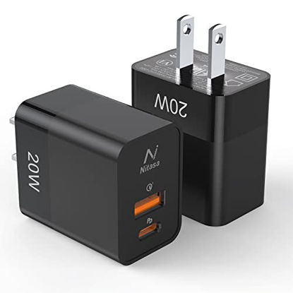 Picture of 20W USB C Wall Charger,NITASA 2 Pack Dual Port Fast PD+QC 3.0 Charger Block Plug for iPhone 13 12 11 Pro Max XR X SE iPad Mini Magsafe Galaxy Pixel,USB C Power Adapter for iPhone 13/12,13/12 Pro Max